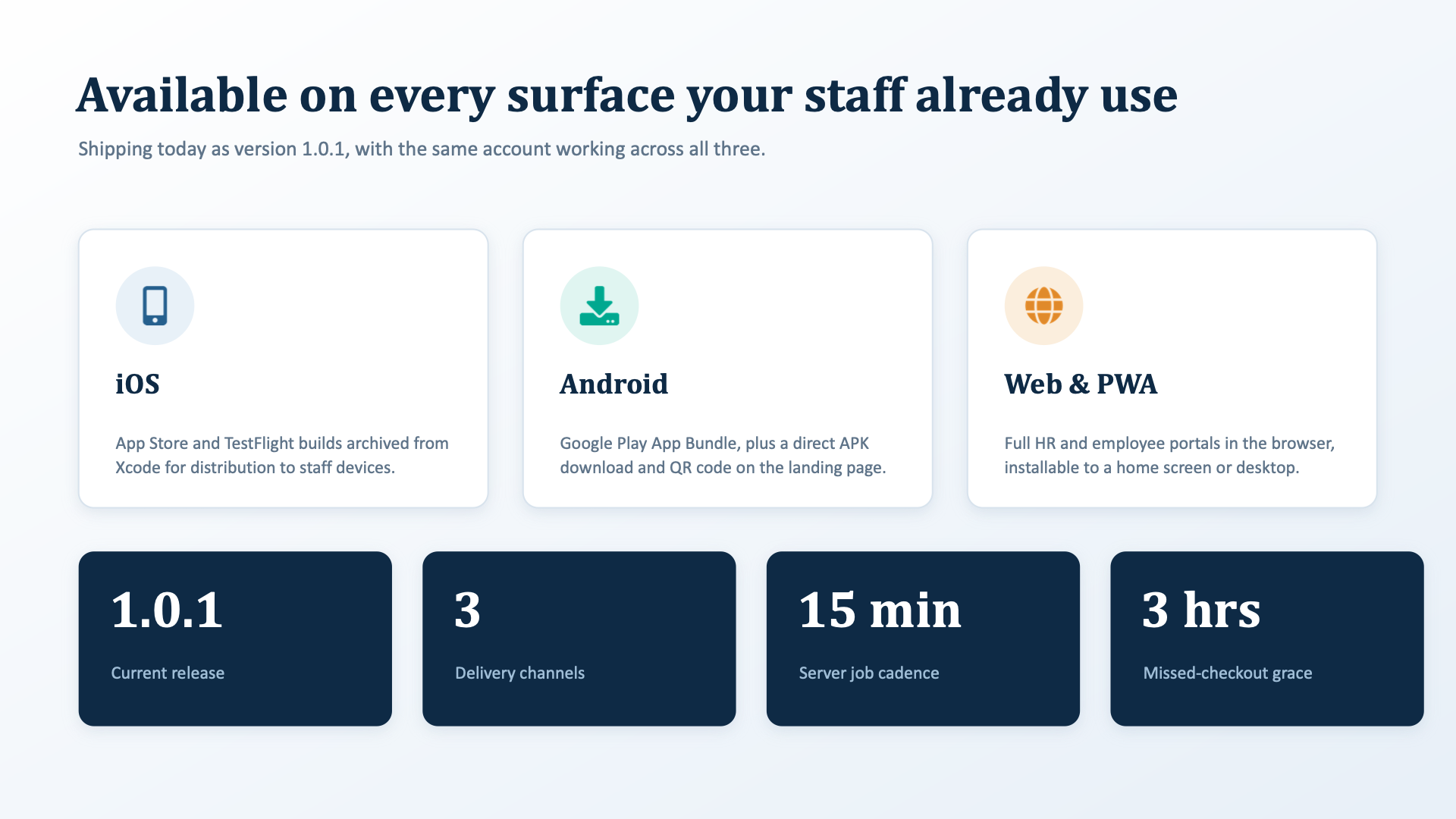 Attendance Dock available on iOS, Android, and web PWA