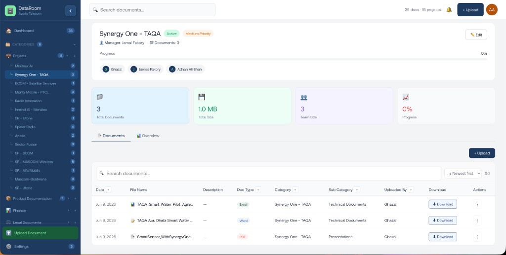 Marvel Vault project workspace with team collaboration and documents